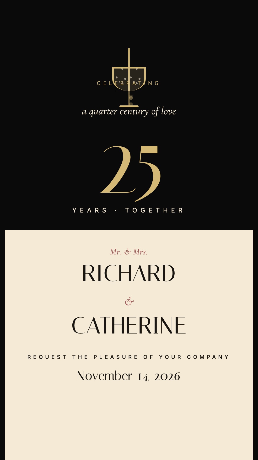 Black Tie Anniversary invitation poster